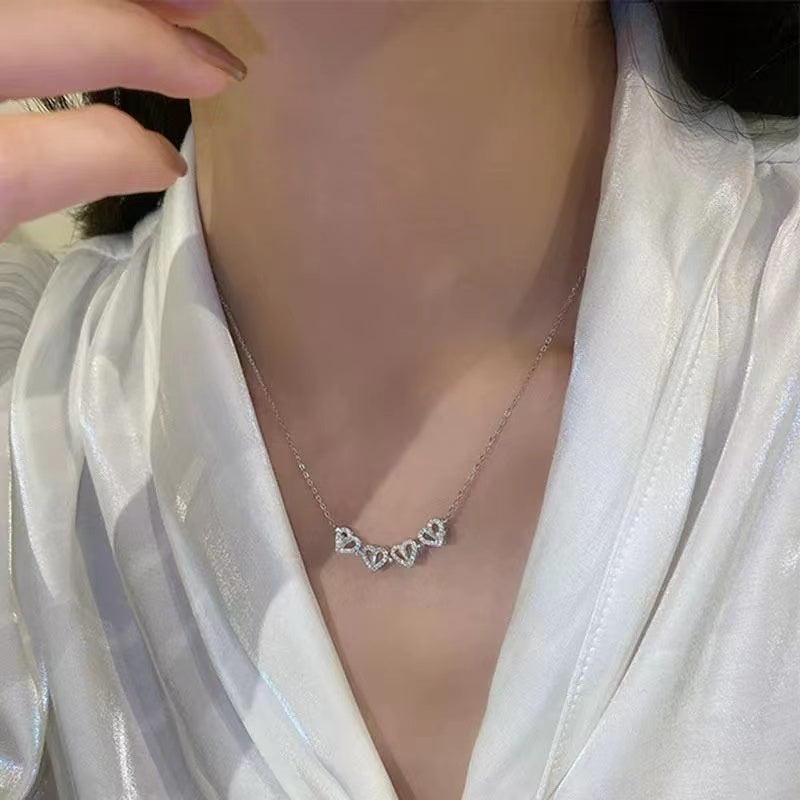 Four-Leaf Clover Heart Pendant Necklace - Crystal Adorned